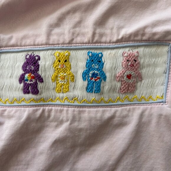 Boutique Care Bears Smocked  Puff Sleeve Girls Pink Tee T-Shirt Size 4 - Picture 3 of 11